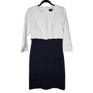 J.Crew 365 Womens Combo Dress 6 Navy Blue White Colorblock Knee Length Work